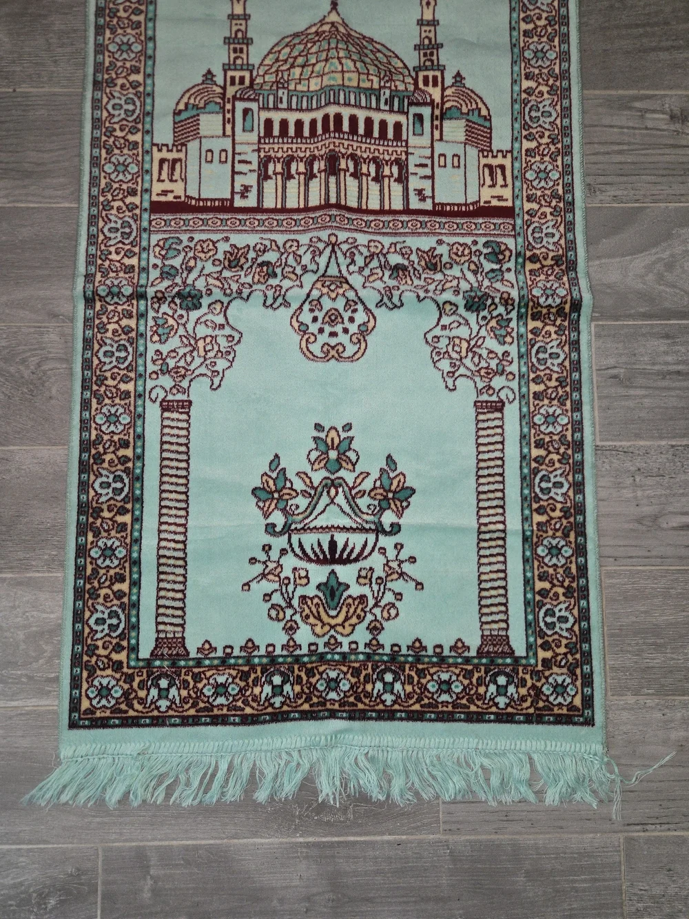 Turquoise Mosque Prayer Rug with Fringe